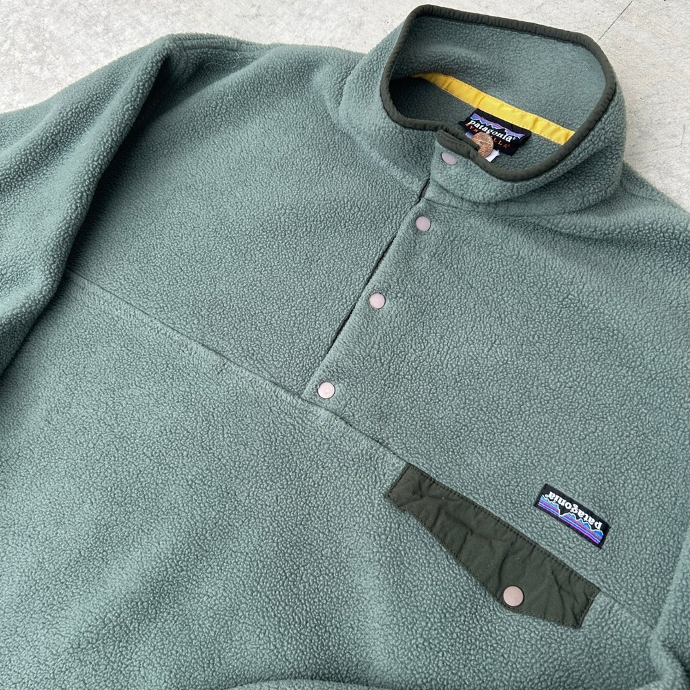 Patagonia Synchilla Fleece XL Green Vintage 90s RARE UPSIDE-DOWN LOGO MISPRINT
